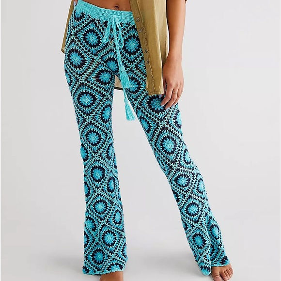 Flook x Free People Diamond Crochet XS Pink High Rise Vintage-Inspired Flare - Picture 5 of 6